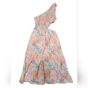 One-Shoulder Coral Print Dress With Side Cutout